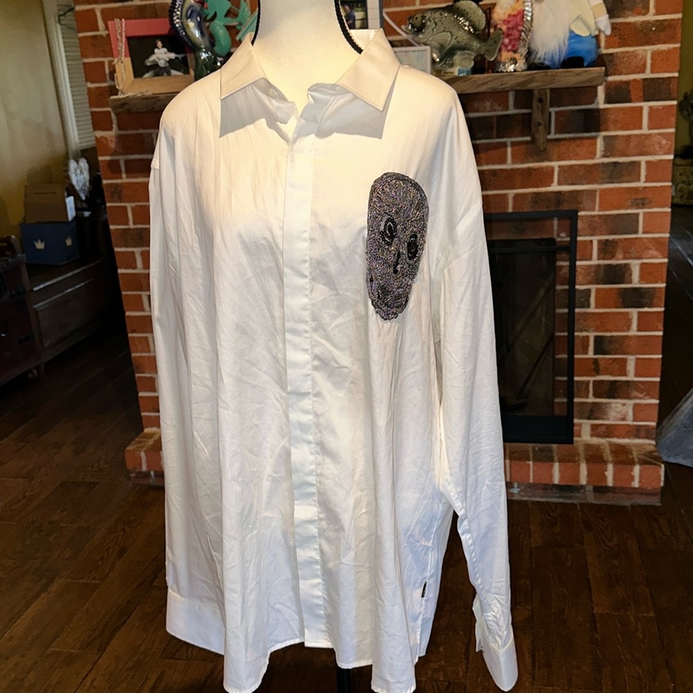 BARABAS men’s sequin skull dress shirt
